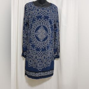 Nicole Miller Blue and White Long Sleeve Dress